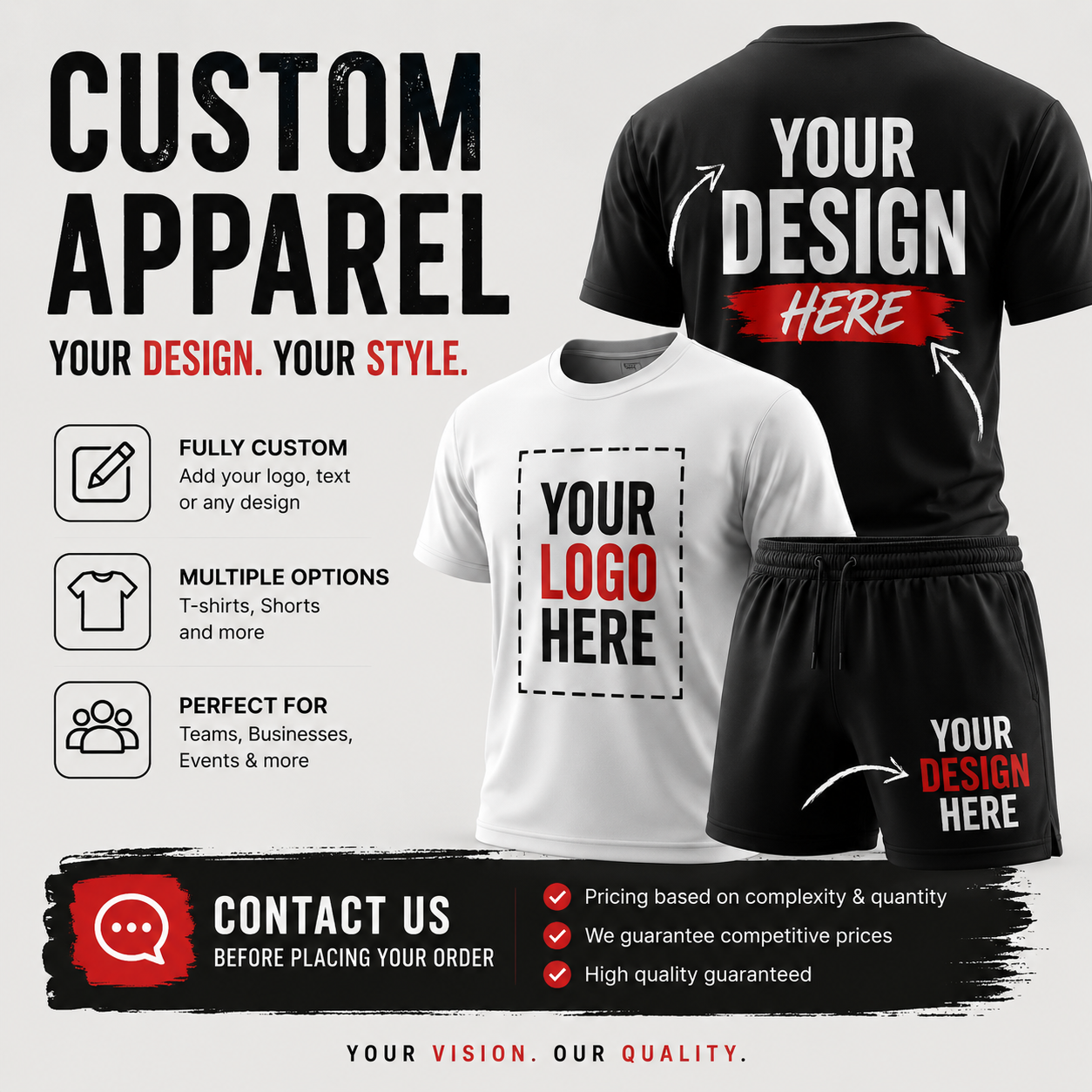 Custom Clothing Printing – T-Shirts, Shorts & More (Your Design)